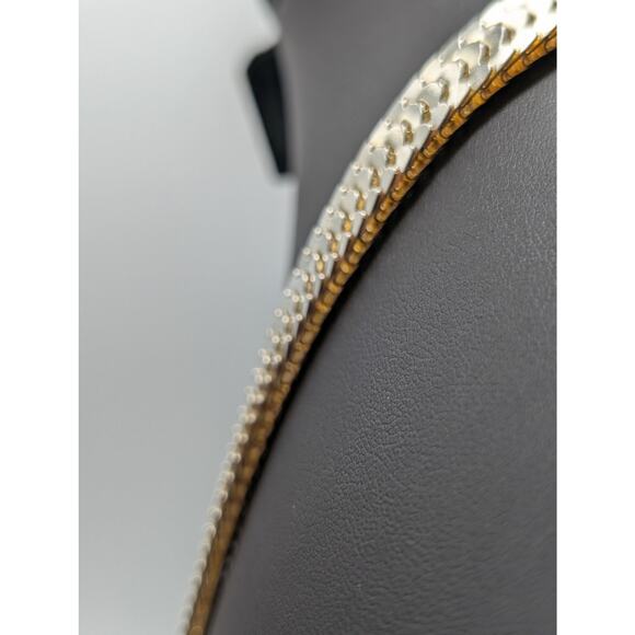 Vtg Marked Korea Silver Tone 'Fish Scale' Flexible 24" Fold Over Clasp Necklace - Picture 4 of 6